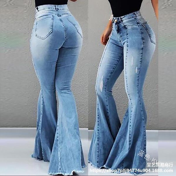 2019 women's trousers worn slim high waist jeans flared pants, Blue 
2019 women's trousers worn slim high waist jeans flared pants, Blue