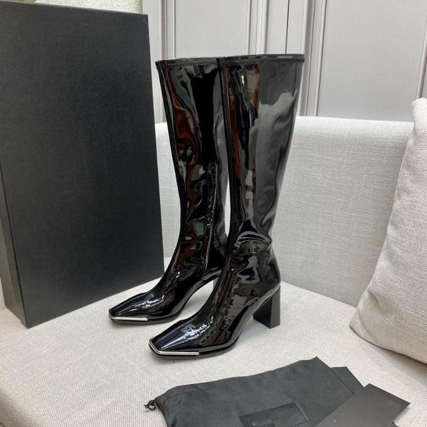 shoes women winter knee high patent leather women boots high heels square toe genuine leather boots zapatos de mujer, Black
shoes women winter knee high patent leather women boots high heels square toe genuine leather boots zapatos de mujer, Black