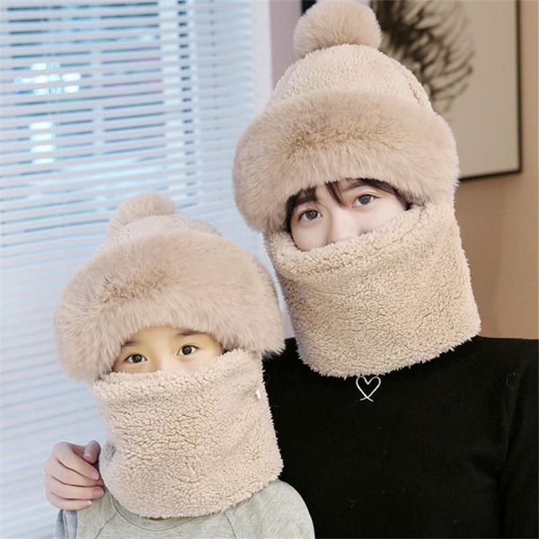 

Scarf Hat Mask Women Girls Pompon Pompom 3 in 1 Fleece Fluffy Winter Plus Hoodie Hooded Cute Czapka Zimowa Gorro 2020 Designer, Blue;gray