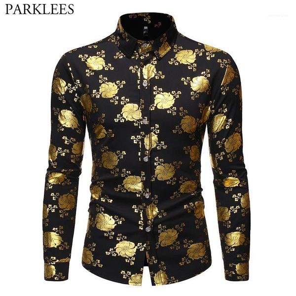 men's nightclub shiny gold 3d floral printed slim fit button down party dress shirts luxury design long sleeve men stylish shirt1, White;black
men's nightclub shiny gold 3d floral printed slim fit button down party dress shirts luxury design long sleeve men stylish shirt1, White;black