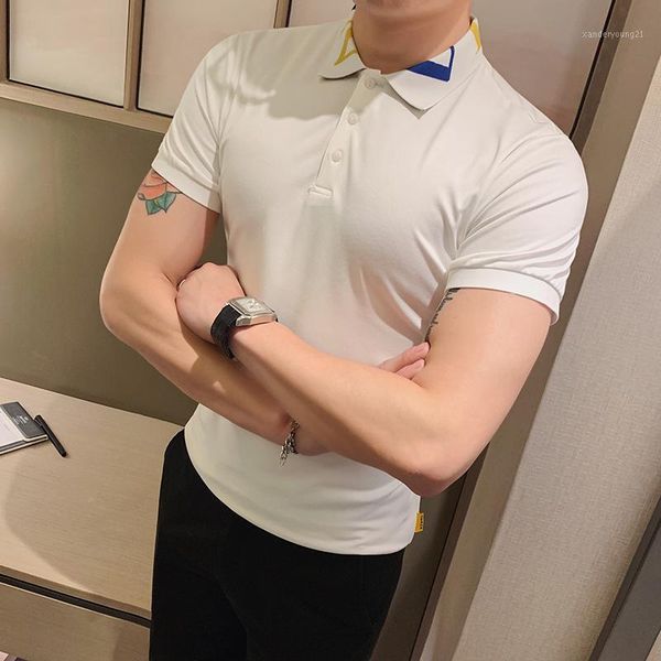 men's polos british style summer simple letter shirt men fashion 2021 short sleeve mens casual slim fit turn down collar men1, White;black
men's polos british style summer simple letter shirt men fashion 2021 short sleeve mens casual slim fit turn down collar men1, White;black
