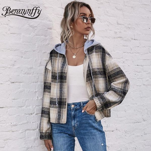 women's jackets benuynffy hooded drawstring plaid coat women drop long sleeve zipper jacket autumn fashion loose short casual female ou, Black;brown
women's jackets benuynffy hooded drawstring plaid coat women drop long sleeve zipper jacket autumn fashion loose short casual female ou, Black;brown