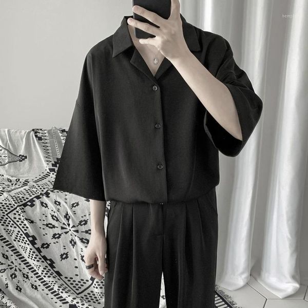 summer korean dress shirt men's fashion solid color business casual shirt men streetwear wild loose short sleeve men -2xl1, White;black 
summer korean dress shirt men's fashion solid color business casual shirt men streetwear wild loose short sleeve men -2xl1, White;black