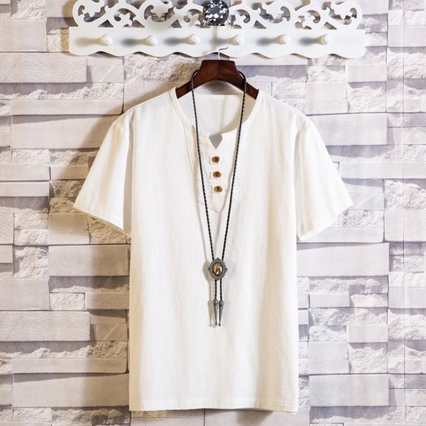 summer v-neck linen men's short t-shirt trend loose large chinese style cotton hemp youth solid half sleeve, White;black
summer v-neck linen men's short t-shirt trend loose large chinese style cotton hemp youth solid half sleeve, White;black