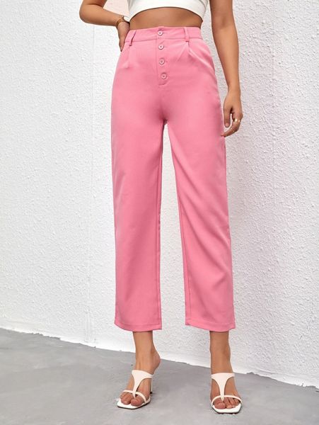 high waist button front pants p0gg#, Black;white 
high waist button front pants p0gg#, Black;white