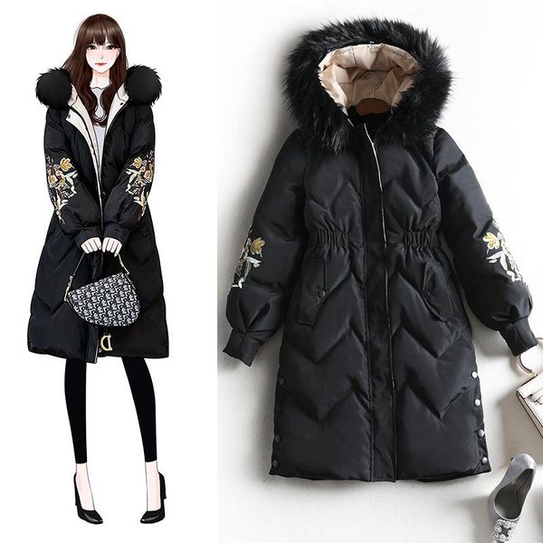 2020 plus size women's winter mid-length thick padded jacket coat thinner embroidered hooded fur collar cotton jacket, Black
2020 plus size women's winter mid-length thick padded jacket coat thinner embroidered hooded fur collar cotton jacket, Black