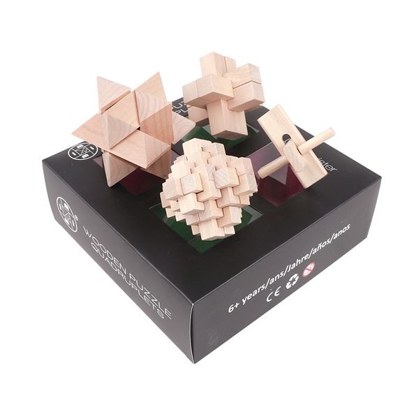 Mitoys 4pcs/set 3d Wooden Puzzle For Children Puzzle Wood Iq Puzzle Brain Teaser Educational Toys For Children Mind Games Y200413