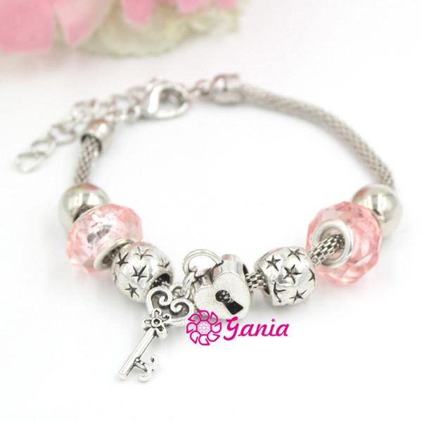 charm bracelets 10pcs/lot fashionable jewelry european beaded bracelet pink bead heart lock key for valentine's day gift pulsera, Golden;silver
charm bracelets 10pcs/lot fashionable jewelry european beaded bracelet pink bead heart lock key for valentine's day gift pulsera, Golden;silver