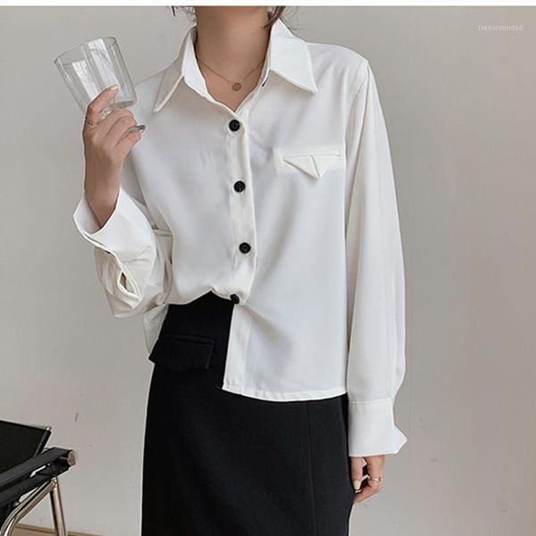women's blouses & shirts 2021 autumn women shirt solid female blouse fashion contract triangular pockets fresh business office lady cas, White
women's blouses & shirts 2021 autumn women shirt solid female blouse fashion contract triangular pockets fresh business office lady cas, White
