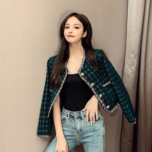 2021 green women's 2021 autumn new small fragrance style female plaid tweed jacket coat female vintage single breasted outwear, Black;brown
2021 green women's 2021 autumn new small fragrance style female plaid tweed jacket coat female vintage single breasted outwear, Black;brown