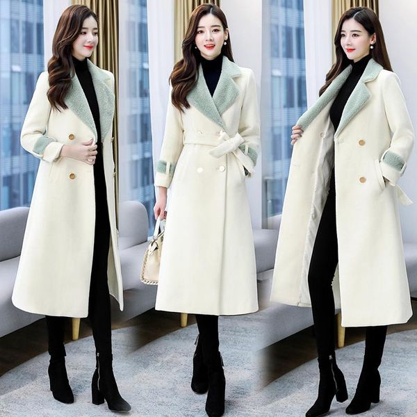 women's wool & blends woolen coat middle long autumn and winter 2021 korean style double breasted thin over the knee, Black
women's wool & blends woolen coat middle long autumn and winter 2021 korean style double breasted thin over the knee, Black