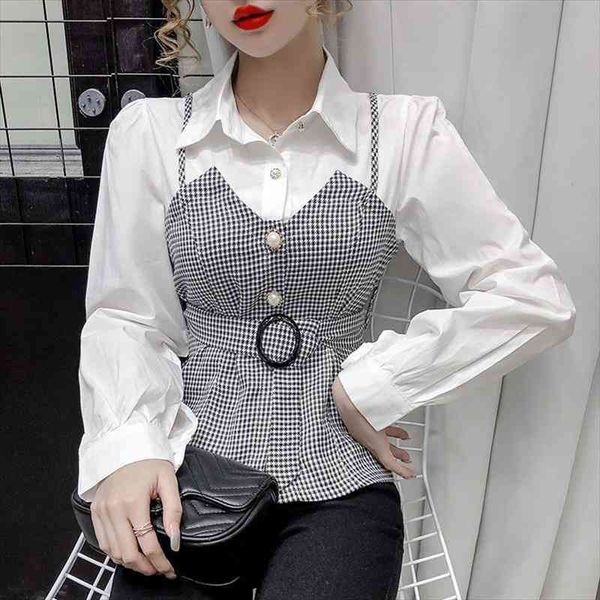 spring autumn women elegant turn down collar shirts ladies slim fake two piece lace up striped patchwork blouses a153, White
spring autumn women elegant turn down collar shirts ladies slim fake two piece lace up striped patchwork blouses a153, White