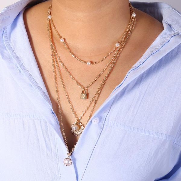 new style imitation pearls lock pendants necklaces for women gold color 2020 fashion jewelry layered necklace female simple, Silver
new style imitation pearls lock pendants necklaces for women gold color 2020 fashion jewelry layered necklace female simple, Silver