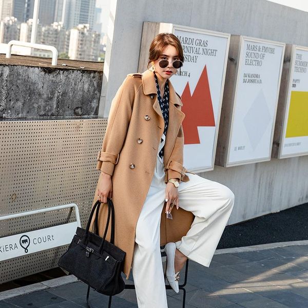 women's wool & blends mid long straight neck suit collar korean pure 20 lace up coat, Black
women's wool & blends mid long straight neck suit collar korean pure 20 lace up coat, Black