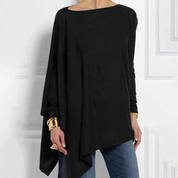 women irregular solid color t shirt lady round collar long sleeve casual simple wild t shirts, White
women irregular solid color t shirt lady round collar long sleeve casual simple wild t shirts, White
