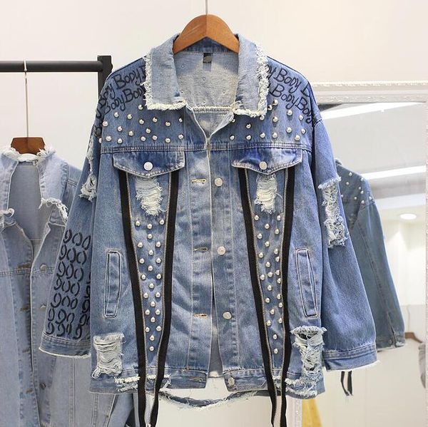 spring new personality hole printing street hip hop heavy work coat female denim, Black;brown
spring new personality hole printing street hip hop heavy work coat female denim, Black;brown