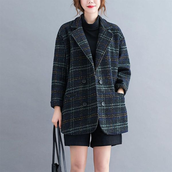 2020 autumn winter vintage plaid loose wool coat female casual oversize turn-down collar women's coat, Black
2020 autumn winter vintage plaid loose wool coat female casual oversize turn-down collar women's coat, Black