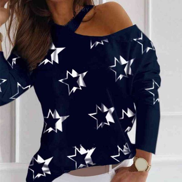 fashion women t-shirt long sleeve stars print hollow out one shoulder halter t-shirt woman clothing, White
fashion women t-shirt long sleeve stars print hollow out one shoulder halter t-shirt woman clothing, White