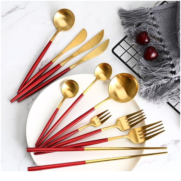 4pcs red gold cutlery set stainless steel food tableware set home steak knife fork coffee spoon teaspoon upscale dinner sqctqk
4pcs red gold cutlery set stainless steel food tableware set home steak knife fork coffee spoon teaspoon upscale dinner sqctqk