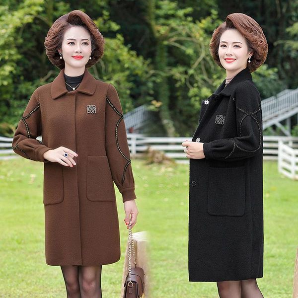 women's wool & blends autumn and winter coat medium length fattening plus size cardigan temperament mother's double faced tweed st, Black
women's wool & blends autumn and winter coat medium length fattening plus size cardigan temperament mother's double faced tweed st, Black