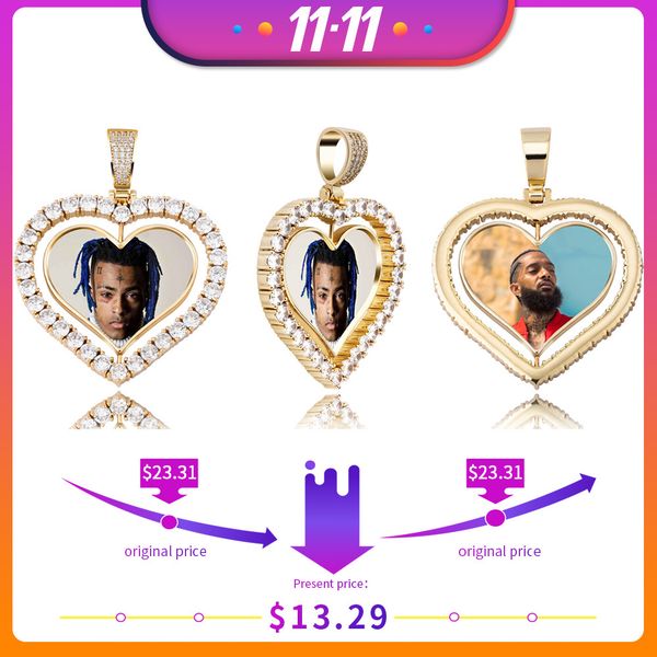 gucy custom made p rotating double-sided heart pendant necklace 4mm tennis chain zircon men's hip hop jewelry q1114, Silver
gucy custom made p rotating double-sided heart pendant necklace 4mm tennis chain zircon men's hip hop jewelry q1114, Silver