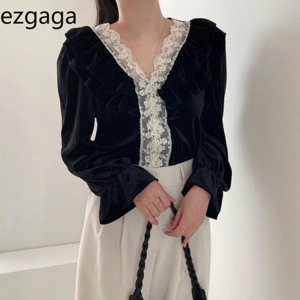 women's blouses & shirts ezgaga patchwork lace velvet women chic vintage tender v-neck long flare sleeve elegant temperament autumn fa, White
women's blouses & shirts ezgaga patchwork lace velvet women chic vintage tender v-neck long flare sleeve elegant temperament autumn fa, White