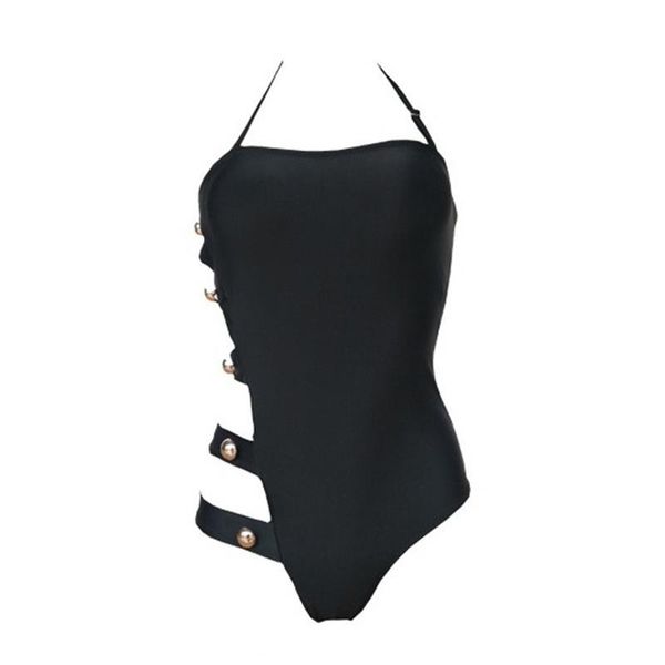 ladies side button buckle hollow hanging neck triangle one-piece swimsuit sizem, White;black
ladies side button buckle hollow hanging neck triangle one-piece swimsuit sizem, White;black