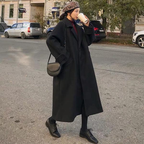 black thicken woolen coat women 2021 autumn winter korean loose single-breasted solid color ladies long overcoat casaco feminino
black thicken woolen coat women 2021 autumn winter korean loose single-breasted solid color ladies long overcoat casaco feminino