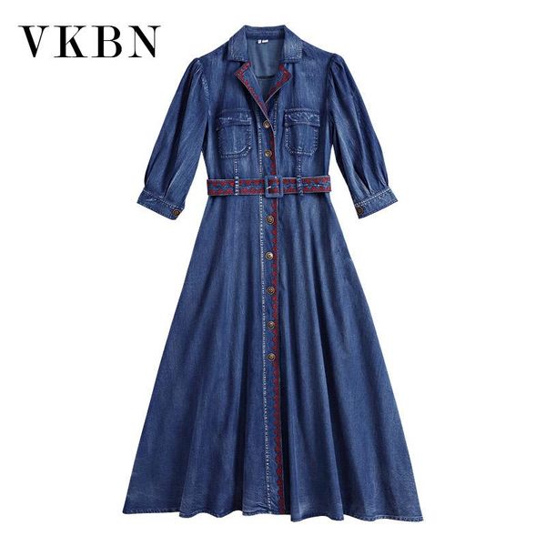 vkbn spring autumn new belt jeans dress women embroidery lantern sleeve high waist cowboy dresses for women turn-down collar, Black;gray
vkbn spring autumn new belt jeans dress women embroidery lantern sleeve high waist cowboy dresses for women turn-down collar, Black;gray