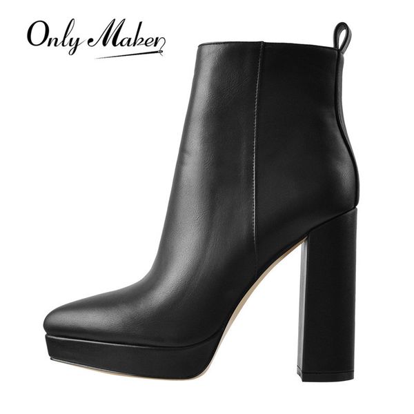 onlymaker women's potied toe black matte 12cm round heel platform ankel booties chunky party shoes large size short boots c0202
onlymaker women's potied toe black matte 12cm round heel platform ankel booties chunky party shoes large size short boots c0202