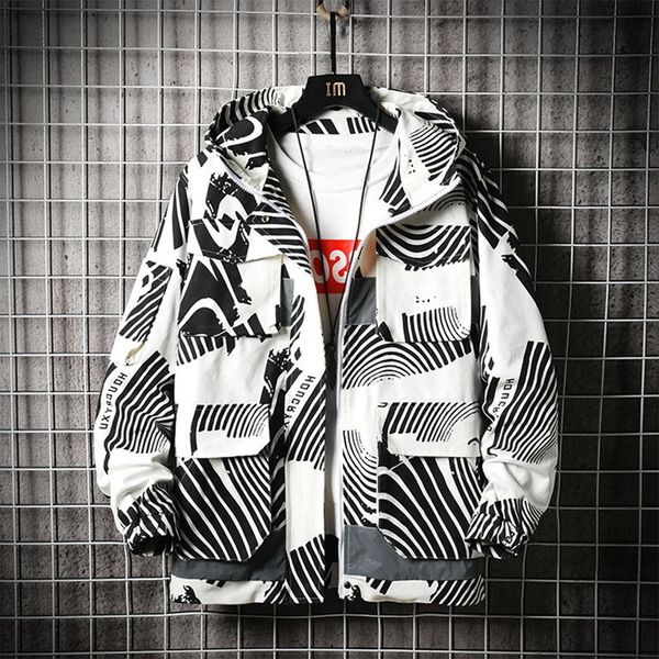 spring autumn new printed fingerprint reflective stripe loose workwear hooded casual trendy jacket men's wear, Black;brown
spring autumn new printed fingerprint reflective stripe loose workwear hooded casual trendy jacket men's wear, Black;brown