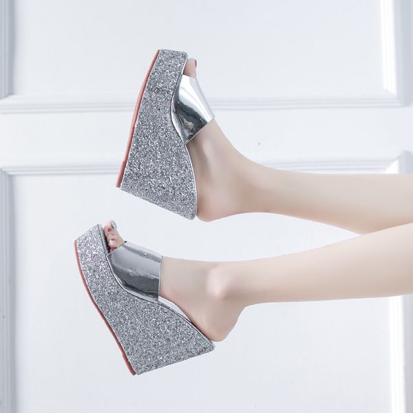 summer new style korean sequined wedge waterproof platform slippers spot size 34 to 39, Black
summer new style korean sequined wedge waterproof platform slippers spot size 34 to 39, Black