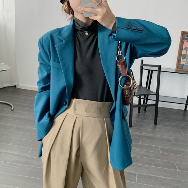 new 2021 spring turn down collar blue blazer vintage ladies coat feminino for women clothes 36vf, White;black
new 2021 spring turn down collar blue blazer vintage ladies coat feminino for women clothes 36vf, White;black
