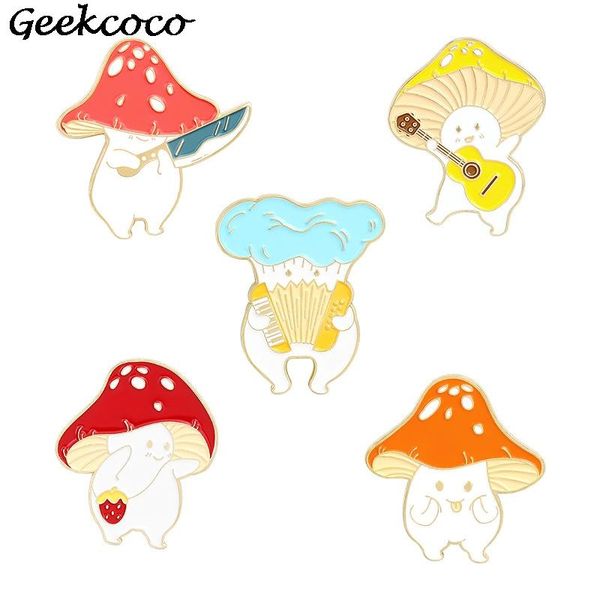 20pcs/lot j1657 geekcoco fashion cartoon mushroom enamel pin brooch collection metal lapel badge brooch jewelry gift, Gray