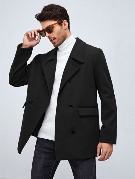 men lapel neck double breasted flap detail overcoat c57k#, Black;brown
men lapel neck double breasted flap detail overcoat c57k#, Black;brown