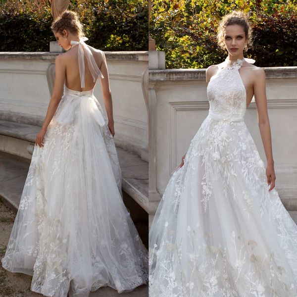 charming lace backless wedding dresses halter neck a line bridal gowns tulle sweep train robe de mariée, White
charming lace backless wedding dresses halter neck a line bridal gowns tulle sweep train robe de mariée, White