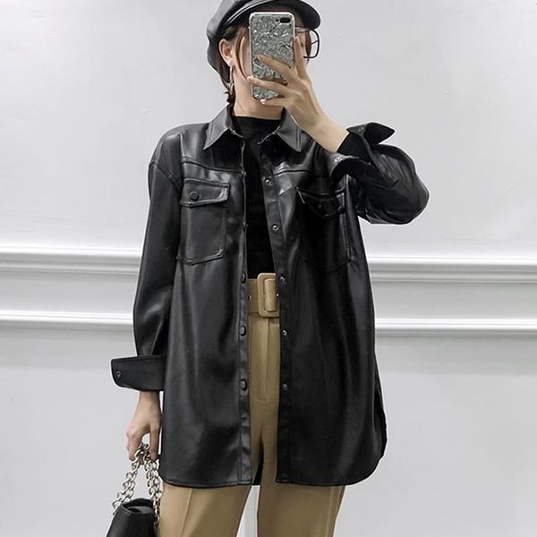 women's blouses & shirts pu faux leather belt overshirts high imitation girls elegant tie waist pockets large size 2021 autumn women f, White
women's blouses & shirts pu faux leather belt overshirts high imitation girls elegant tie waist pockets large size 2021 autumn women f, White