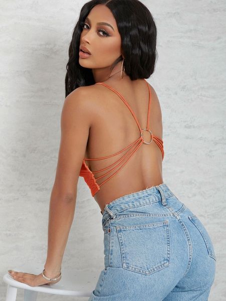 o-ring strappy back cowl halter f2ts#, White 
o-ring strappy back cowl halter f2ts#, White