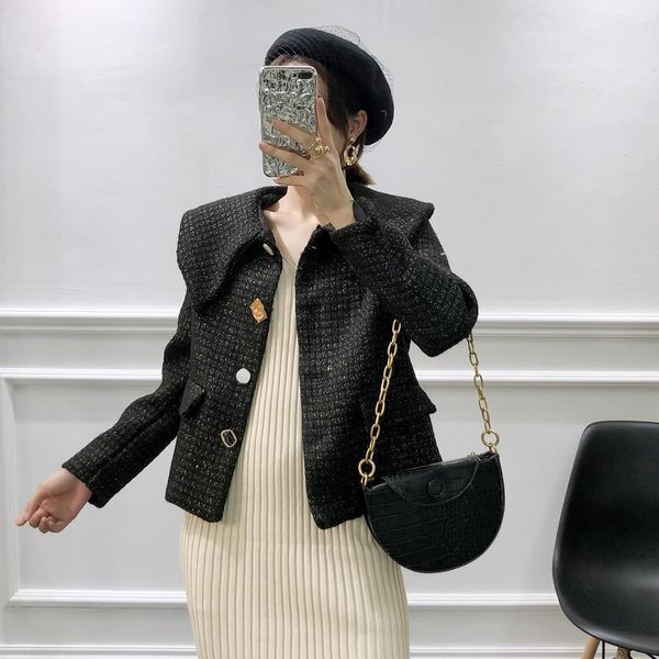 2021 female chic autumn short designer sweet peter collar pretty buttons nice jacket lady plaid wool outerwear coats w4mm, Black
2021 female chic autumn short designer sweet peter collar pretty buttons nice jacket lady plaid wool outerwear coats w4mm, Black
