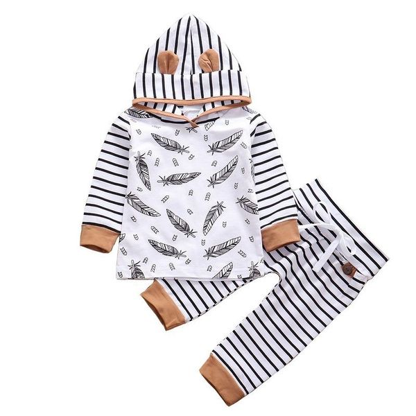 2020 spring suit kids boy baby feather allover printed striped hooded suit, White
2020 spring suit kids boy baby feather allover printed striped hooded suit, White