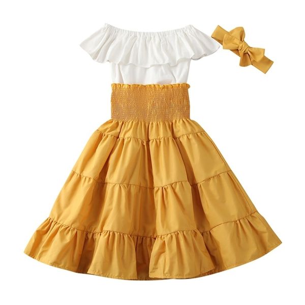 2pcs kid baby girl clothes sets 2-7y off shoulder crop ruffle tutu a-line skirts headband outfit set clothes y200525, White
2pcs kid baby girl clothes sets 2-7y off shoulder crop ruffle tutu a-line skirts headband outfit set clothes y200525, White