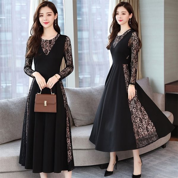 autumn winter vintage plus size lace midi dress korean elegant women bodycon party black knitted dress maxi vestidos 201027, Black;gray
autumn winter vintage plus size lace midi dress korean elegant women bodycon party black knitted dress maxi vestidos 201027, Black;gray