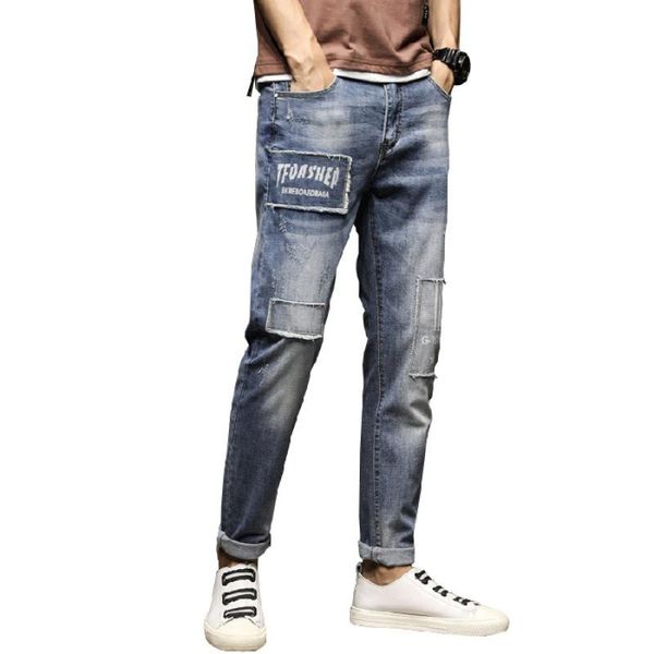 baidafei2020 summer new stretch printing slim jeans korean style pencil pants fashiontrend patch denim youth street men clothing, Blue
baidafei2020 summer new stretch printing slim jeans korean style pencil pants fashiontrend patch denim youth street men clothing, Blue