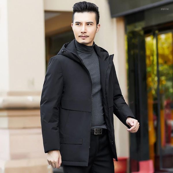 new winter long thickening in middle-aged men hooded middle-aged down jacket coat down jacket wholesale1, Black