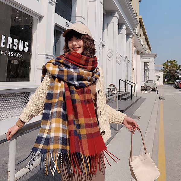 autumn and winter new scarves women's brand version versatile stripe splicing plaid neck long tassel thick warm shawl klwe, Blue;gray
autumn and winter new scarves women's brand version versatile stripe splicing plaid neck long tassel thick warm shawl klwe, Blue;gray