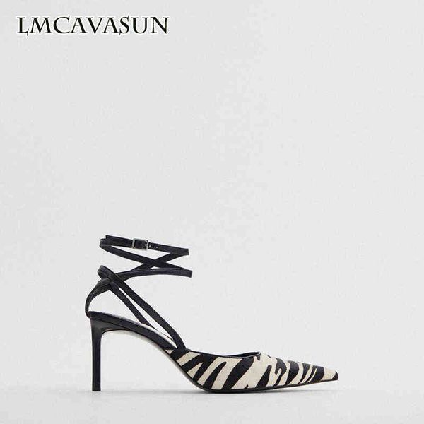 dress shoes lmcavasun zebra pattern strap pointed toe sandals shoes women thin high heels pumps party dress shoes slingback sandal 220315, Black