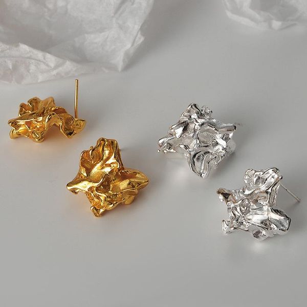 925 sterling silver folds texture stud earrings for women girls minimalist geometric punk charm statement irregular ear jewelry, Golden;silver
925 sterling silver folds texture stud earrings for women girls minimalist geometric punk charm statement irregular ear jewelry, Golden;silver