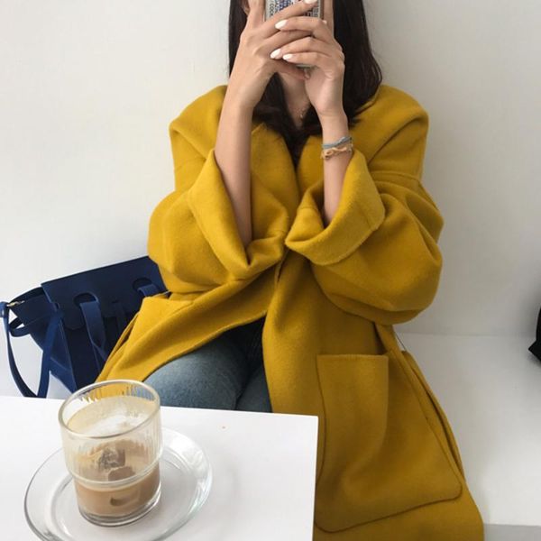winter wool overcoat women rellow long bandage woolen coat cardigan loose plus size outwear with pocket turn down collar r, Black
winter wool overcoat women rellow long bandage woolen coat cardigan loose plus size outwear with pocket turn down collar r, Black