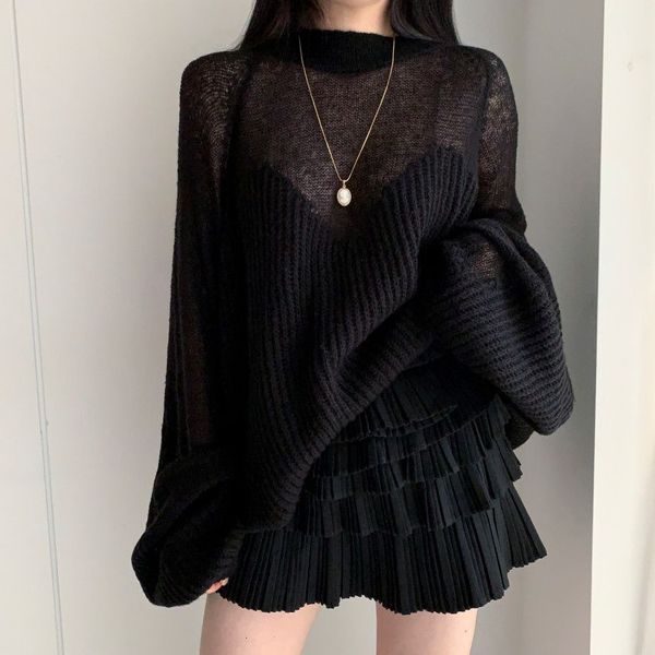 2021 new overrated female knit sweater solid the-neck loose sleeve long flashlight sun protector knitting autumn iwve, White;black
2021 new overrated female knit sweater solid the-neck loose sleeve long flashlight sun protector knitting autumn iwve, White;black