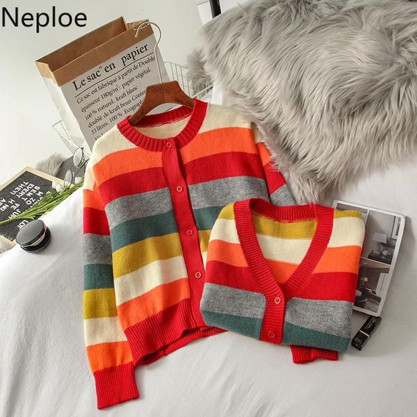 women's knits & tees neploe autumn rainbow stripes long sleeve sweaters o-neck single breasted cardigans women sweet fresh femme jacket, White
women's knits & tees neploe autumn rainbow stripes long sleeve sweaters o-neck single breasted cardigans women sweet fresh femme jacket, White